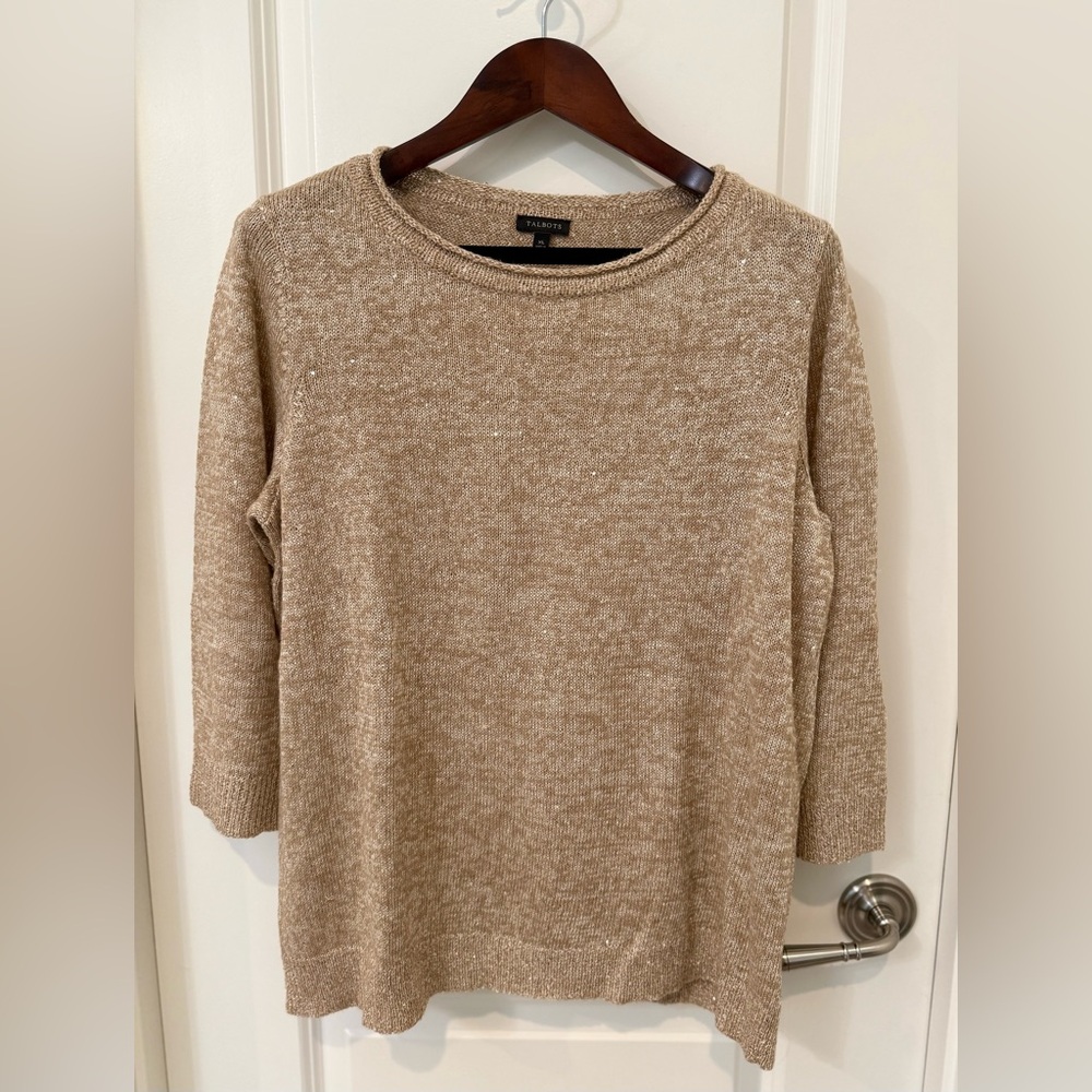 Talbots Sparkling Beige Knit SEQUINS! size XL